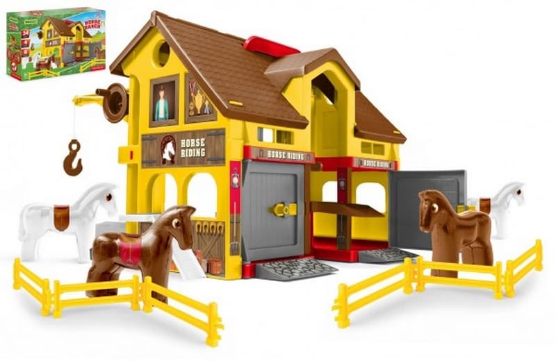 Play House - Ranch avec chevaux plastique + cheval 4pcs dans la boîte
