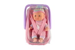 Păpușă bebeluș 20 cm în cărucior/în scaun pentru mașină