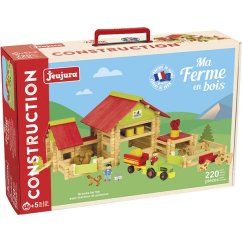 Jeujura Jeu de construction en bois 220 pièces Grande ferme avec tracteur et animaux