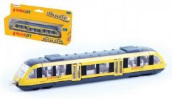 Tren RegioJet amarillo de 17 cm en marcha libre