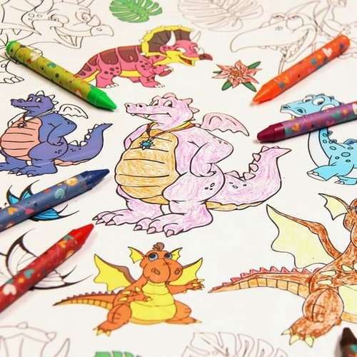 Serviettes de table à colorier 12 pcs dinosaures en plastique dans un sac 30x42x1cm