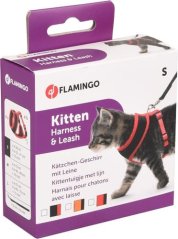 Flamingo Postroj a vodítko pro kočky Černá/červená S