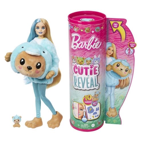 Barbie CUTIE REVEAL BARBIE IN A COSTUME - BEAR IN A BLUE DELFIN COSTUME