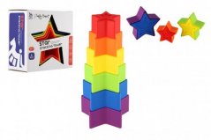 Tour/Pyramide étoile colorée puzzle à empiler 6pcs plastique dans boîte 12x12x6,5cm 18m+.