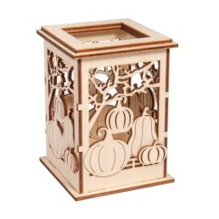 Drewniana latarnia stołowa z dynią