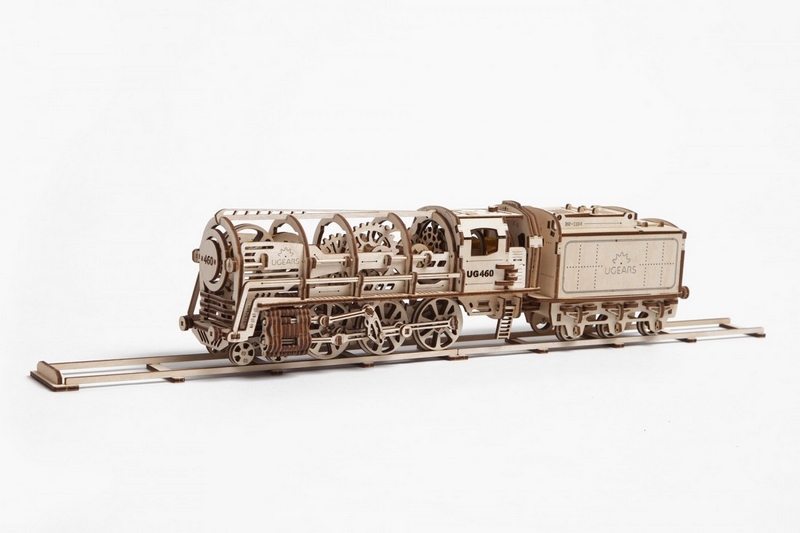 Ugears 3D dřevěné mechanické puzzle Parní lokomotiva 4-6-0 s tendrem