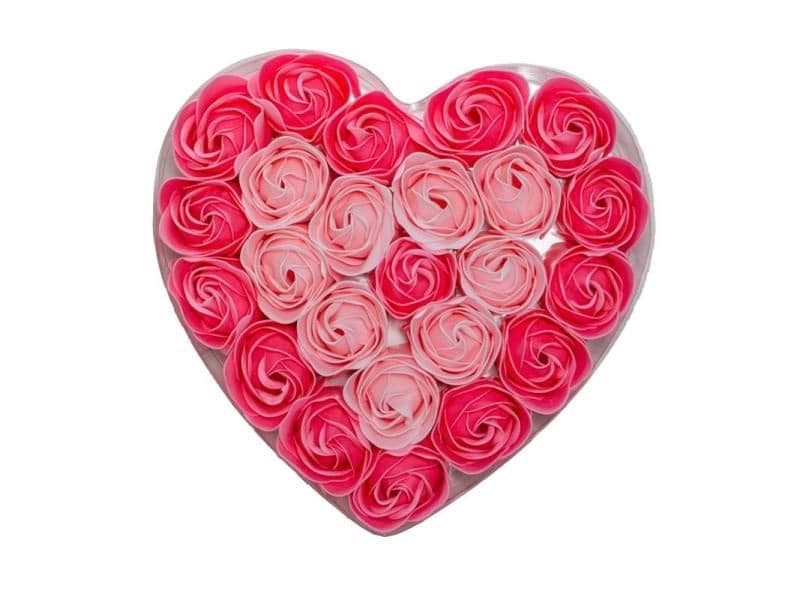 Jabón flor de rosa 24x4g en caja con forma de corazón