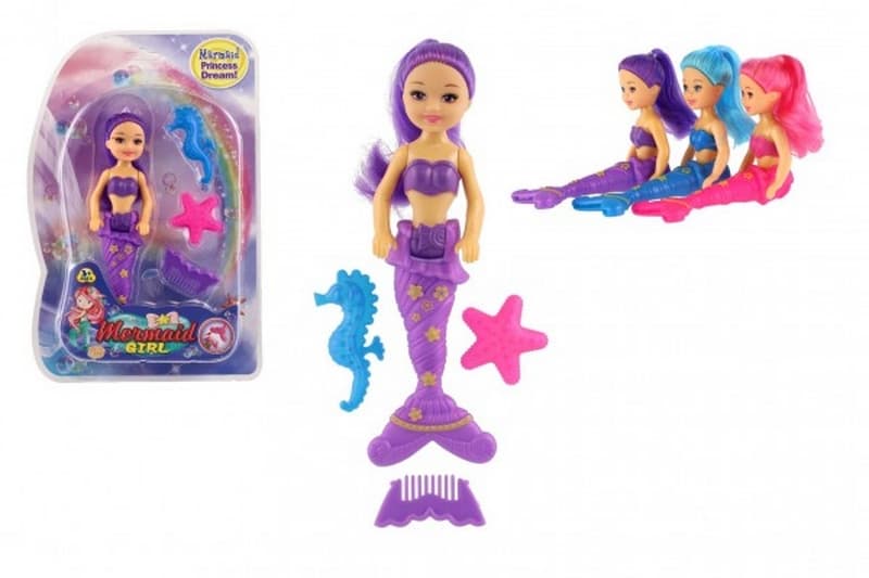 Bambola sirena con accessori in plastica 15 cm su cartoncino