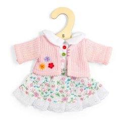 Bigjigs Toys Virágos rózsaszín ruha és pulóver babához 28 cm