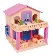 Picior mic Casa de păpuși roz cu terasă Clara