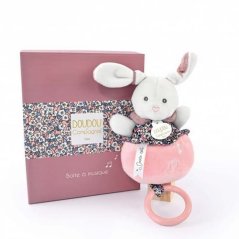 Doudou Coffret cadeau - Lapin en peluche jouant de la mélodie rose 20 cm