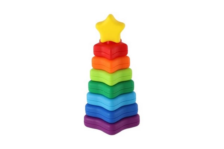 Turn/Piramidă stea colorat puzzle de stivuire 8pcs plastic în cutie 9x17x9cm 18m+