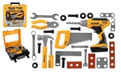 Plastikowy zestaw narzędzi z zasilaną bateryjnie wiertarką akumulatorową 16x17 cm z dźwiękiem w plastikowym pudełku 26x25x9 cm