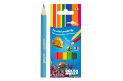 Creioane colorate din lemn scurt Ocean World hexagonal 6 buc.