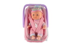 Păpușă bebeluș 20 cm în cărucior/în scaun pentru mașină