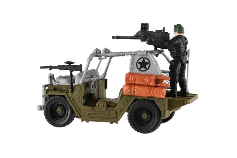 Coche todoterreno militar con soldado de plástico con accesorios para correr libre verde en caja
