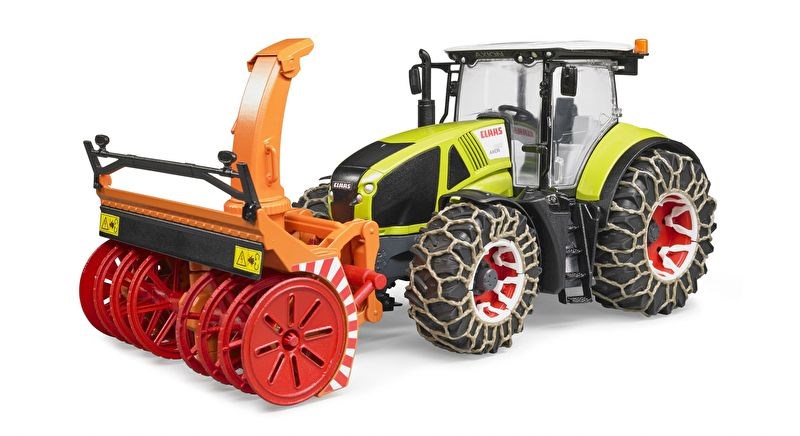 Bruder 3017 Traktor Claas Axion 950 se sněhovými řetězy a sněžnou frézou