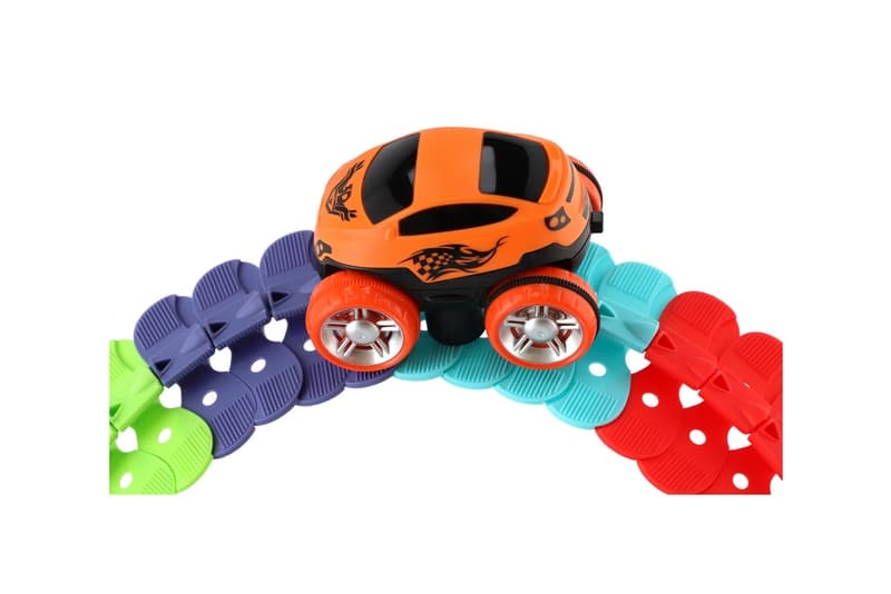 Autodrome coloré flexible 92 pcs plastique + batterie voiture avec lumière dans une boîte 35x27x6cm