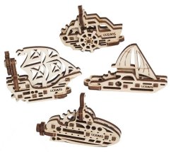Ugears 3D Wooden Mechanical Puzzle 4 Mechanical Pendants Vessels