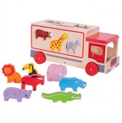 Bigjigs Toys Voiture en bois avec animaux de safari
