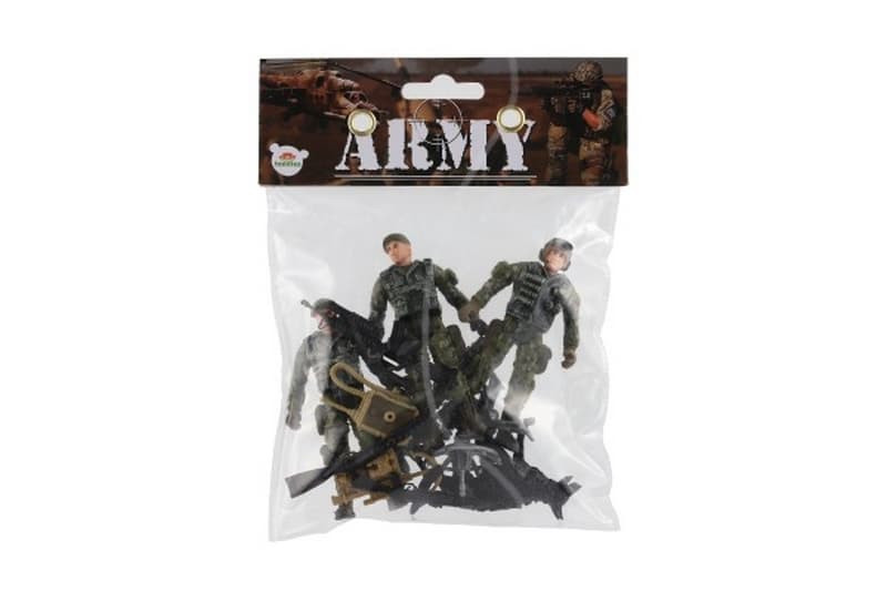Set soldats avec chien avec accessoires 12pcs en plastique dans un sac