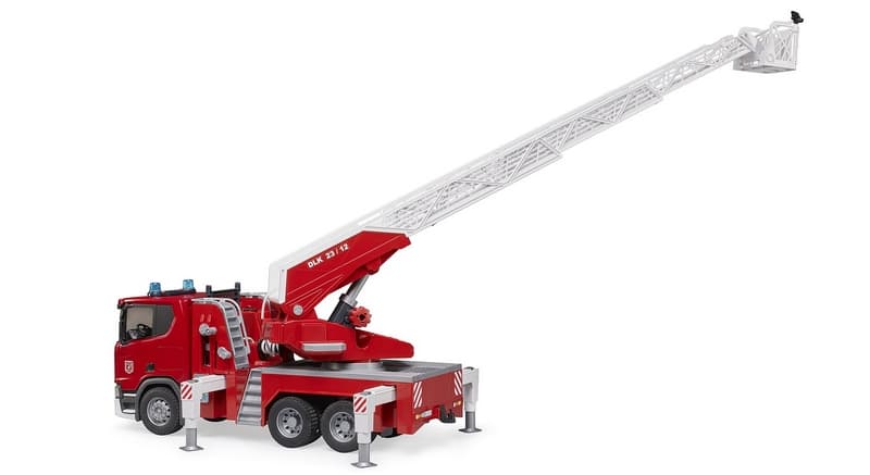 Bruder 3591 Camion de pompiers Scania Super 560R avec échelle pivotante, pompe à eau et module sonore et lumineux