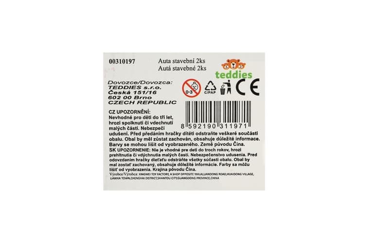 Auto stavební 2ks plast 18cm na volný chod  v krabici 39x14x11,5cm