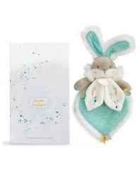 Coffret cadeau Doudou - lapin en peluche turquoise et étui à couches