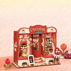 RoboTime 3D drevená skladačka Miniatúra domčeku mini Čokoládovňa