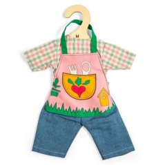 Bigjigs Toys Záhradnícke nohavice s kockovanou košeľou pre bábiku 34 cm