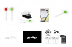 Set de poliție rutieră set șapcă din material textil/plastic, palmă, fluier pe carton