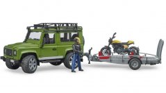 Bruder 2589 Land Rover cu remorcă, motocicletă și figurină