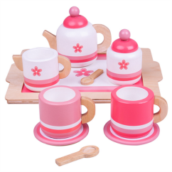 Bigjigs Toys Set de ceai din lemn roz