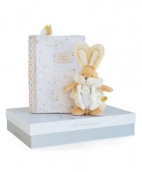 Set cadou Doudou - iepure alb de pluș și cutie de scutec