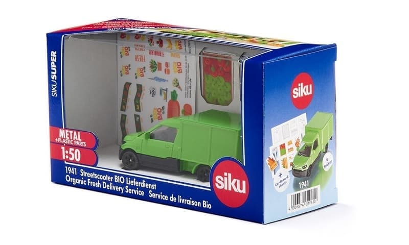 SIKU Super - voiture pour le transport de produits biologiques avec autocollants, 1:50