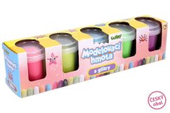 Plastelína/modelína s glitry 5x56g v kelímku v krabičce