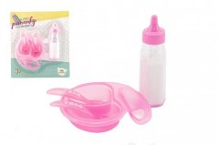 Set de păpuși sticlă de plastic, castron cu tacâmuri