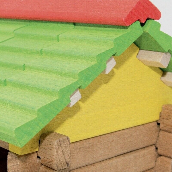 Jeujura 65 Pièces Jeu de construction en bois Maison avec couleurs