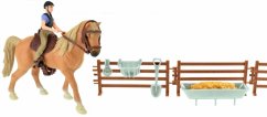 Set caballo + jockey con accesorios granja plástico en caja 34x19x5cm