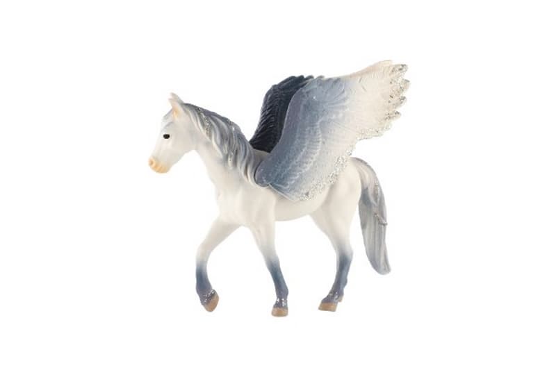 Kôň s krídlami bielo-sivý zooted plast 14cm vo vrecku