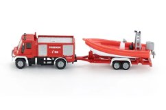 SIKU Blister 1636- Camion de pompieri Unimog cu barcă