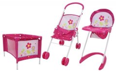 Ensemble de jeu 3 pièces, poussette, berceau et lit d'enfant - Fleurs