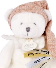Set cadou Doudou Ursuleț de pluș cu clemă pentru suzetă și pătură roz 20 cm