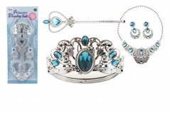 Frumusețe set mare coroană de plastic coroană + colier + cercei + sceptru 4pcs pe card