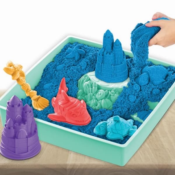 Kinetic sand krabice tekutého písku s podložkou modrá barva
