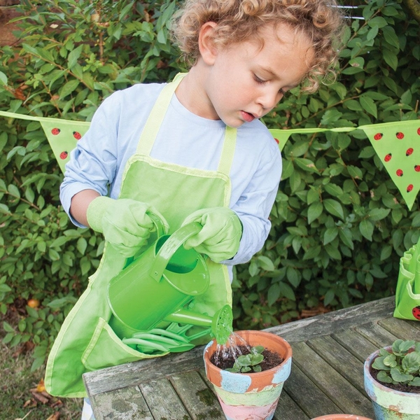 Bigjigs Toys Set d'outils de jardinage dans un sac en toile vert