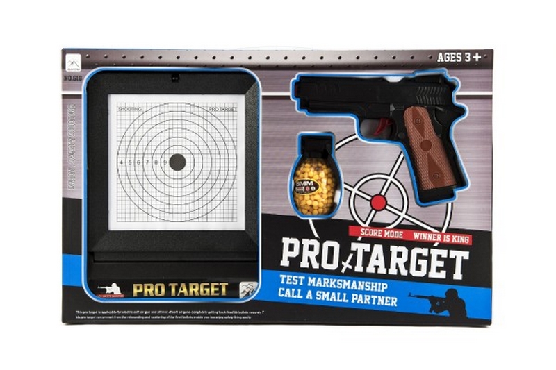 Pistola de plástico para bolas de 6mm con diana en caja 45x29x5cm