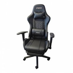 Fotel do gier z funkcją masażu, czarny, z podnóżkiem