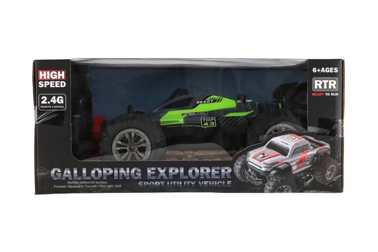 Auto RC Buggy rychlostní 2,4GHz plast 25cm na baterie zelené v krabici 31x14x18cm