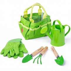 Bigjigs Toys Zestaw narzędzi ogrodowych w płóciennej torbie zielony